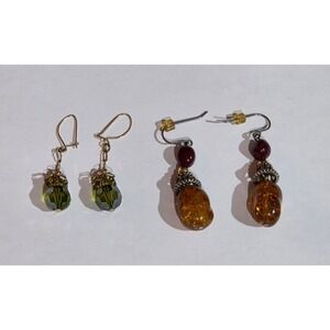 Two Pairs Beaded Dangle Earrings